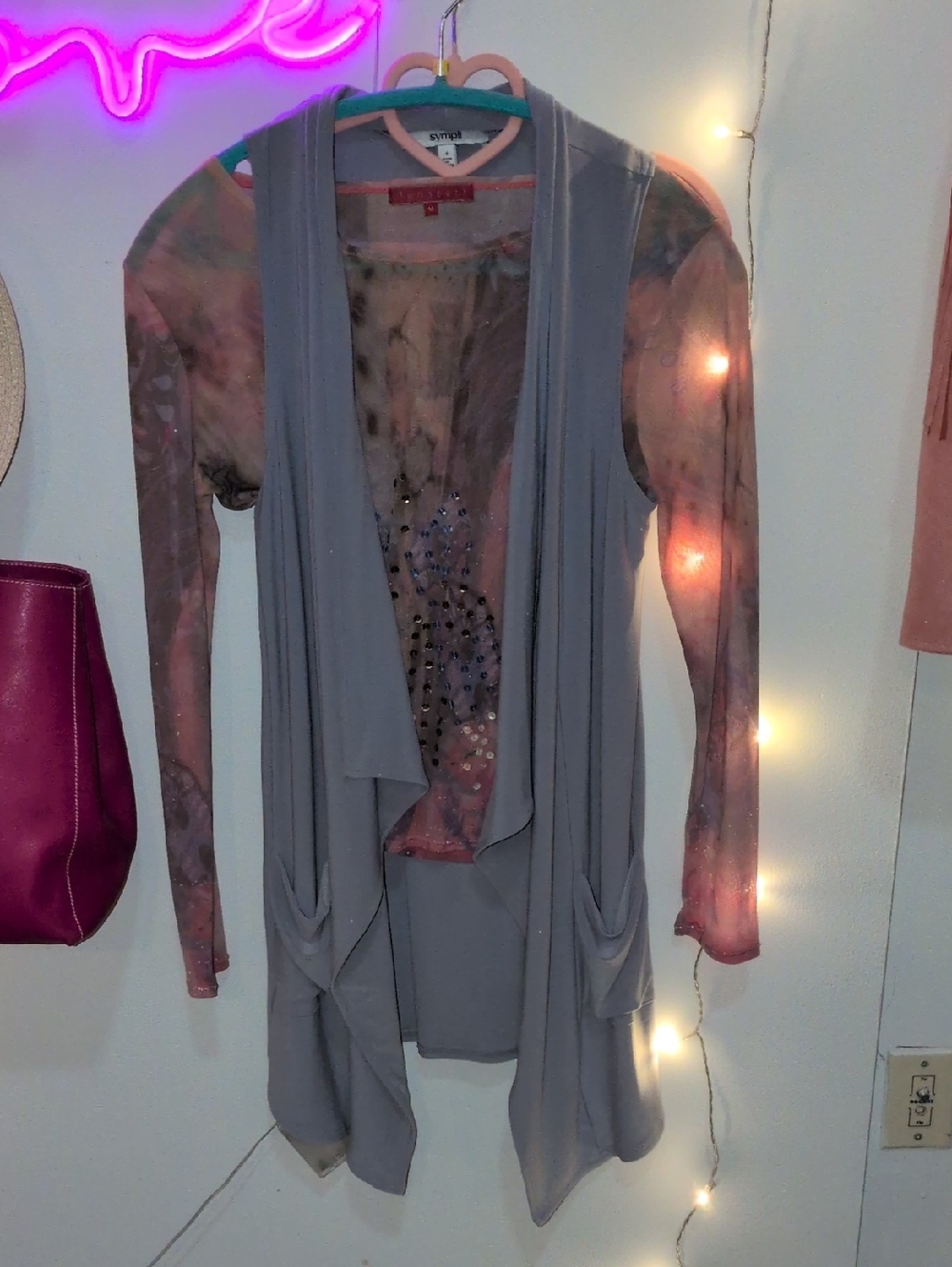 Sympli Grey Long Sleeveless Vest   With Split Back